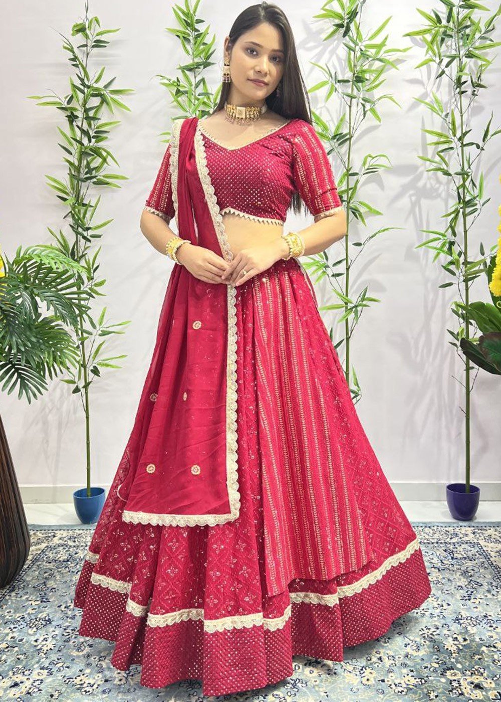 Buy Rani Pink Embroidered Lehenga Online in USA with Cape Set