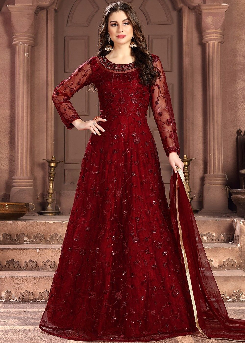 Net & Satin Anarkali Suit Salwar Kameez - Indian Dress - C623E | Fabricoz  USA
