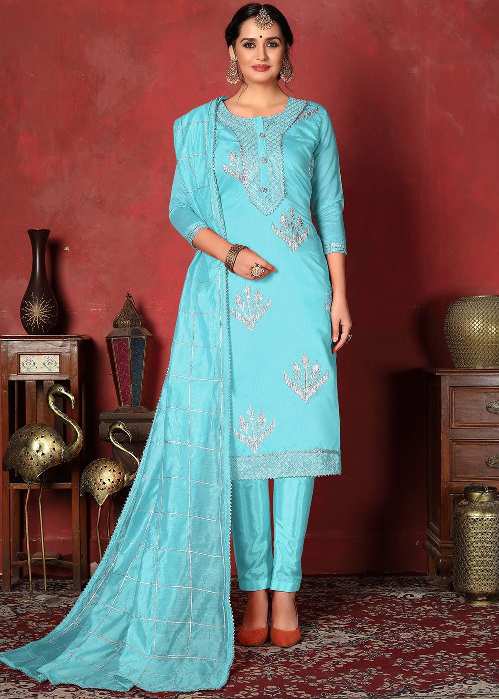 Blue Straight Cut Gota Patti Embellished Pant Salwar Suit 3176SL06