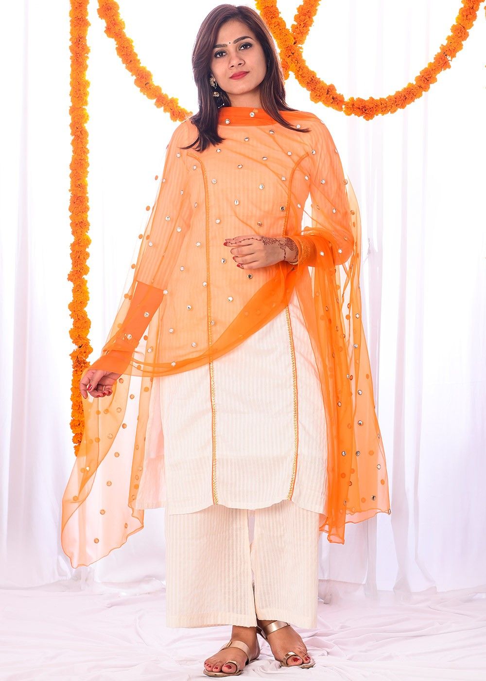 Ready To Wear Orange Anarkali Suit Contrast Dupatta - Ready To Ship,  Readymade Outfits, Sale, Salwar Kameez Designer Collection