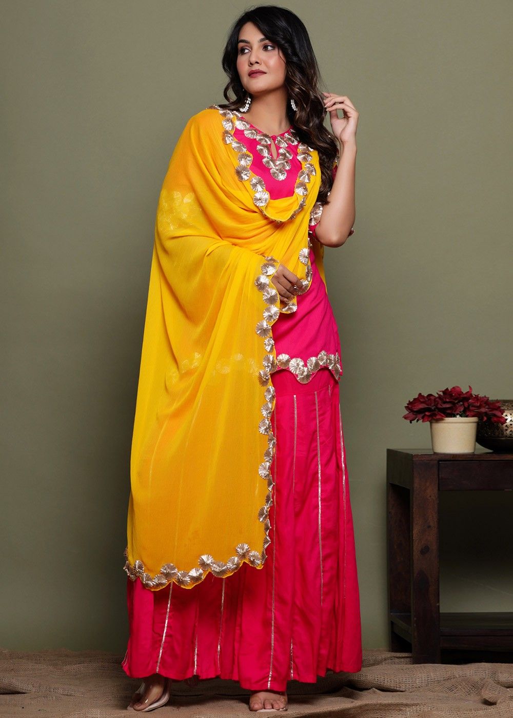 Buy Style Amaze Presents Designer Yellow Pink Salwar Suit(SAYELLOW- COTTON)  (Unstitched) Online @ ₹799 from ShopClues