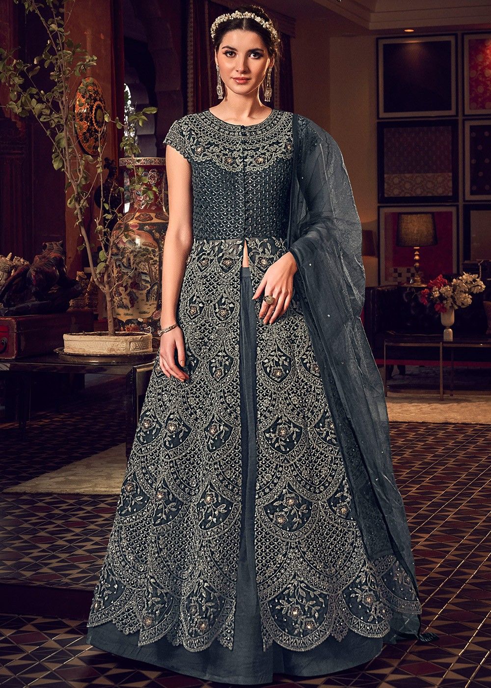 Pre Order: Elegant Sequins Detailed Front Slit Kurti With Lehenga And |  Little Muffet