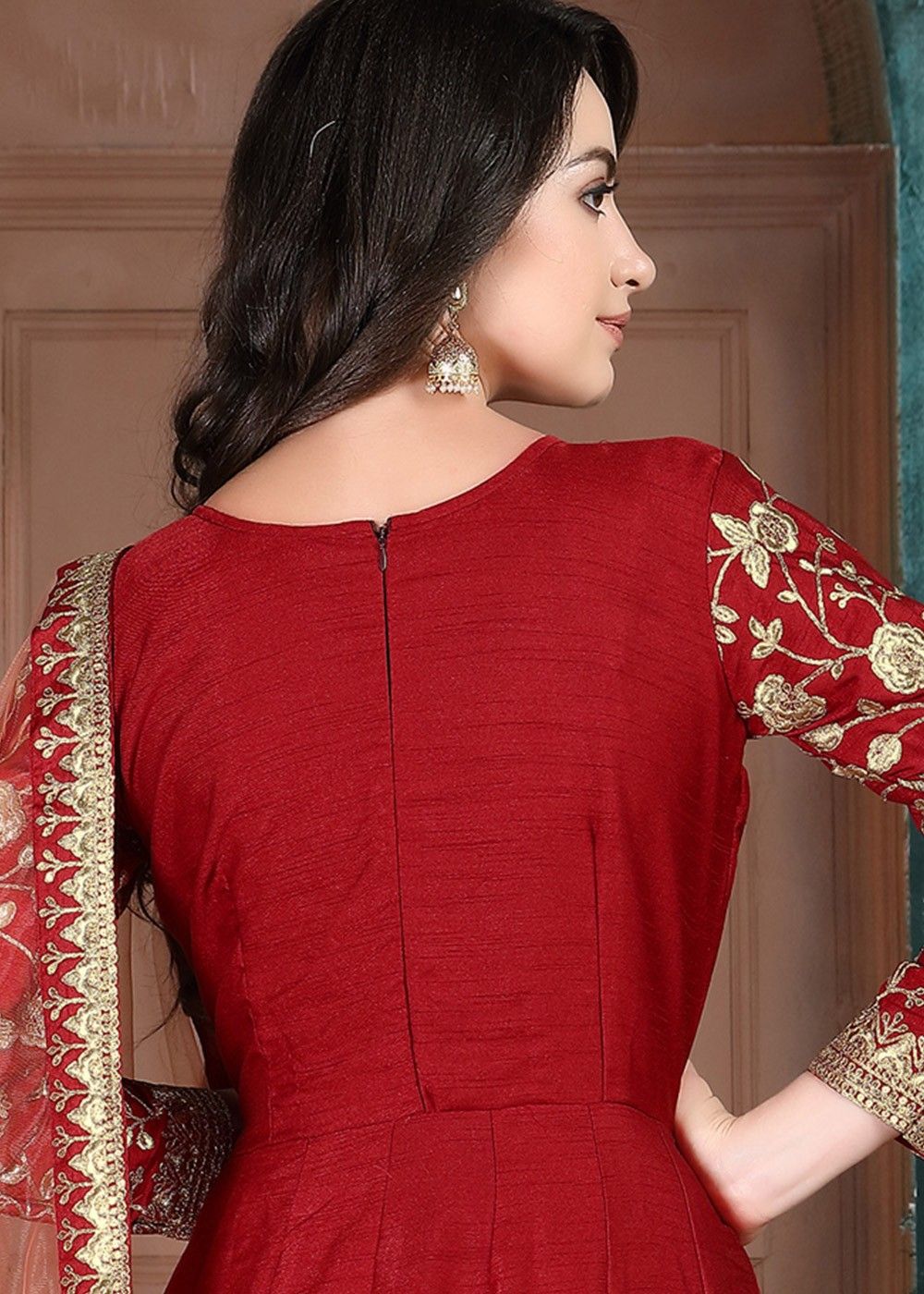 Red Embroidered Bridal Anarkali Suit With Dupatta 3365SL04