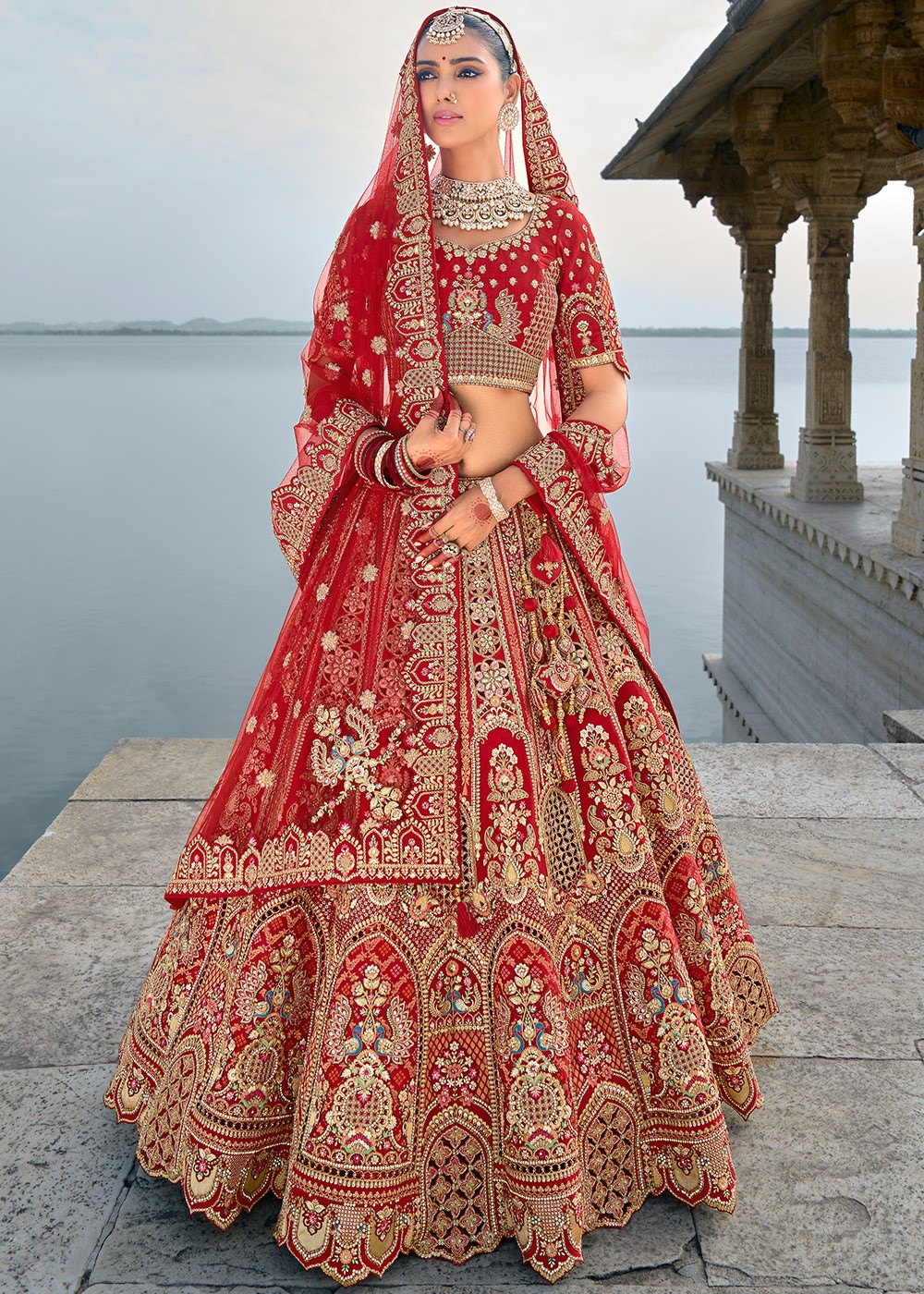Red Bridal Lehenga Choli In Zari Embroidery Latest 3369LG01
