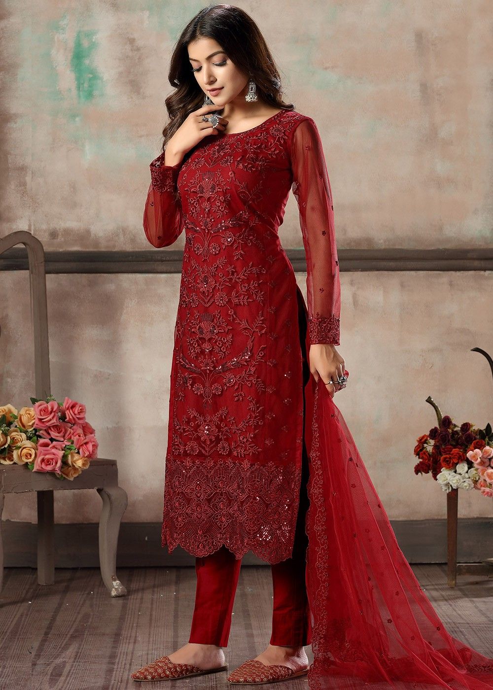 Cotton Salwar Style Pants In Maroon Color | cotrasworld