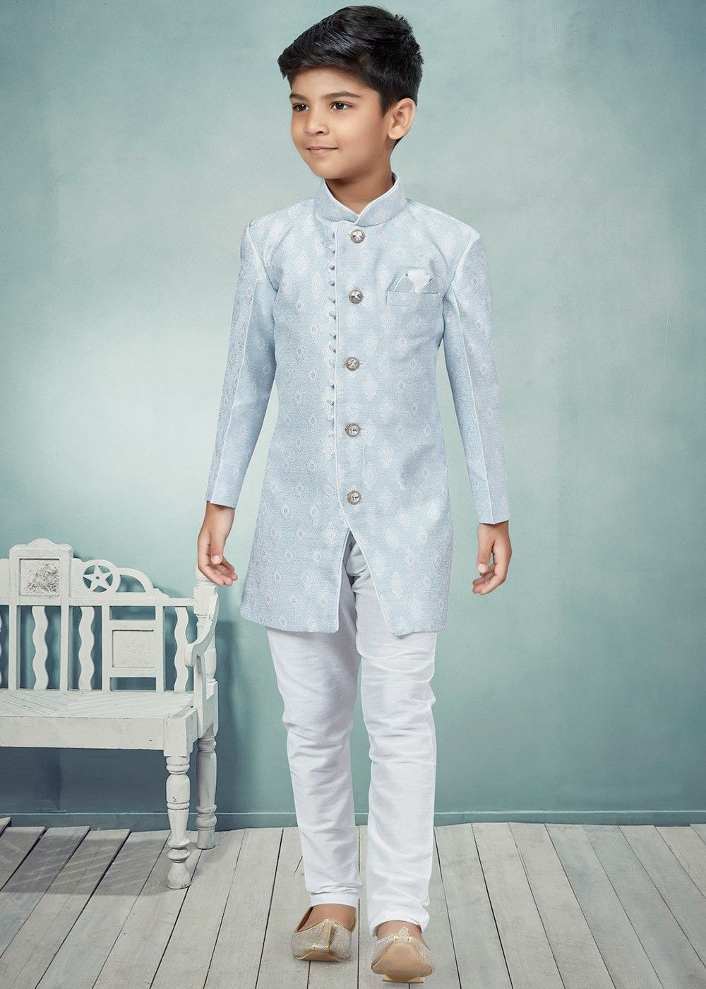Ahhaaaa Boys' Banarasi Silk Clothing Set (Sherwani) – ahhaaaa.com