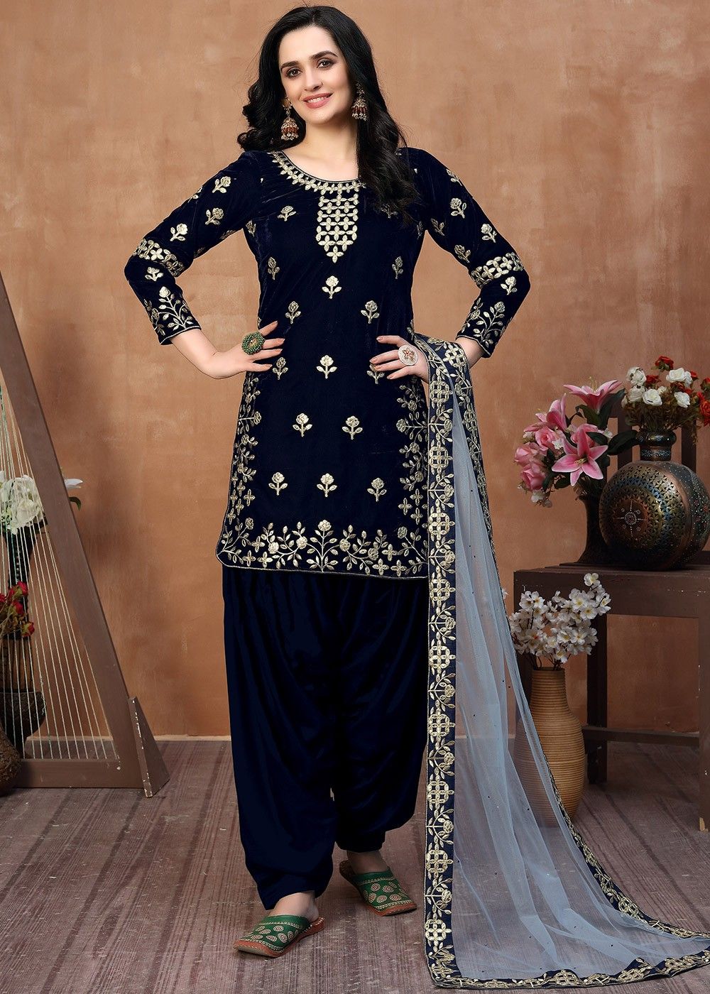 Salwar Suits : Black cotton bandhani printed patiala salwar ...