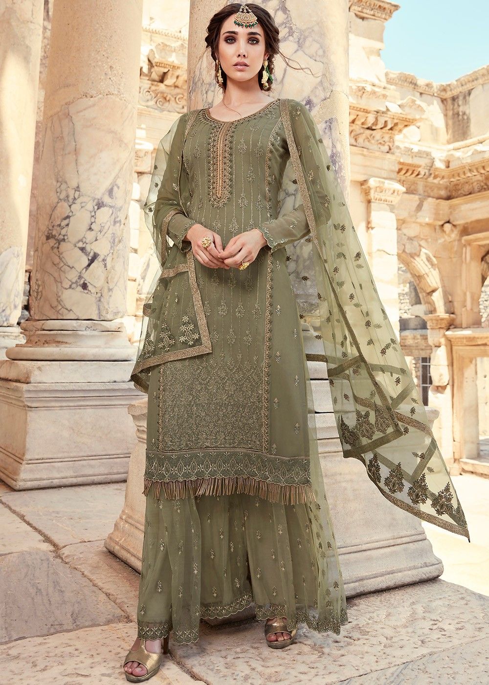 Buy Sequins Mauve Net Designer Palazzo Suit Online : UAE - Pakistani Suits