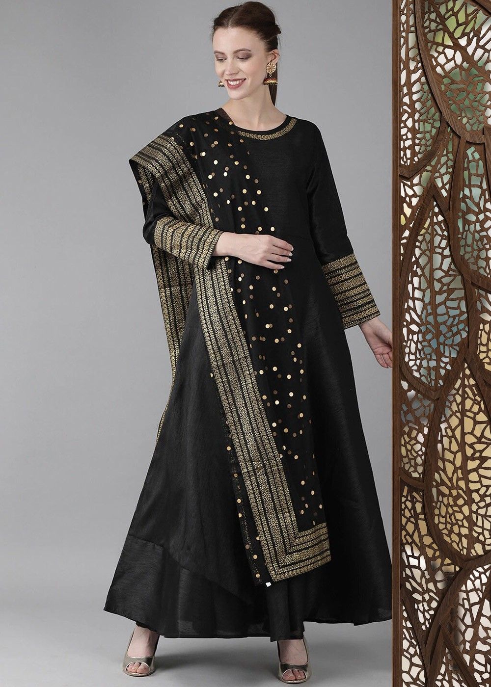 Anarkali Suits : Black georgette floral printed anarkali ...