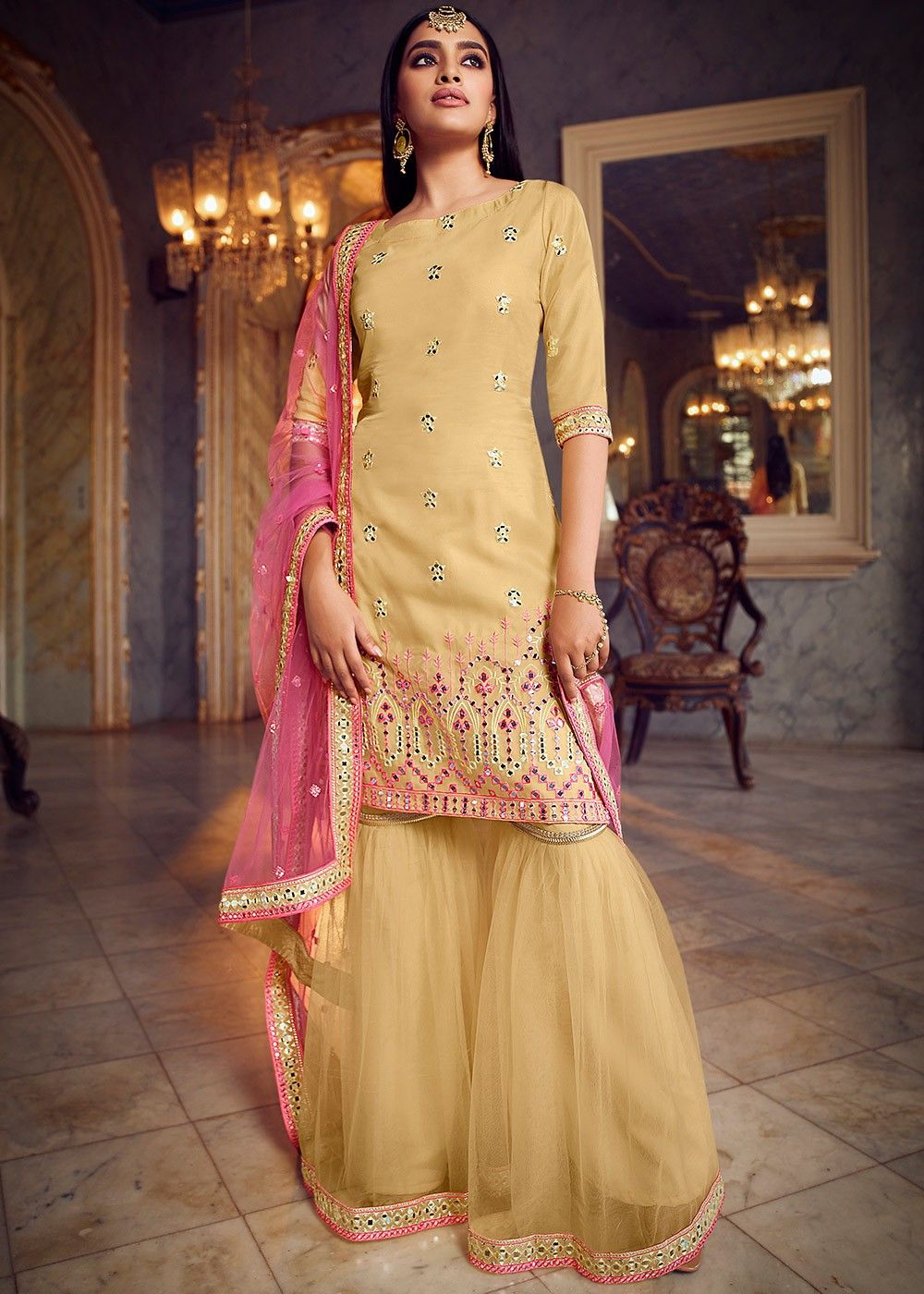 Buy Indian Designer Wedding / Ethnic Wear Yellow Kurta Sharara Set,  Beautiful Heavy Work Embroidered Salwar Kameez Readymade, Suits for Haldi  Online in India - Etsy