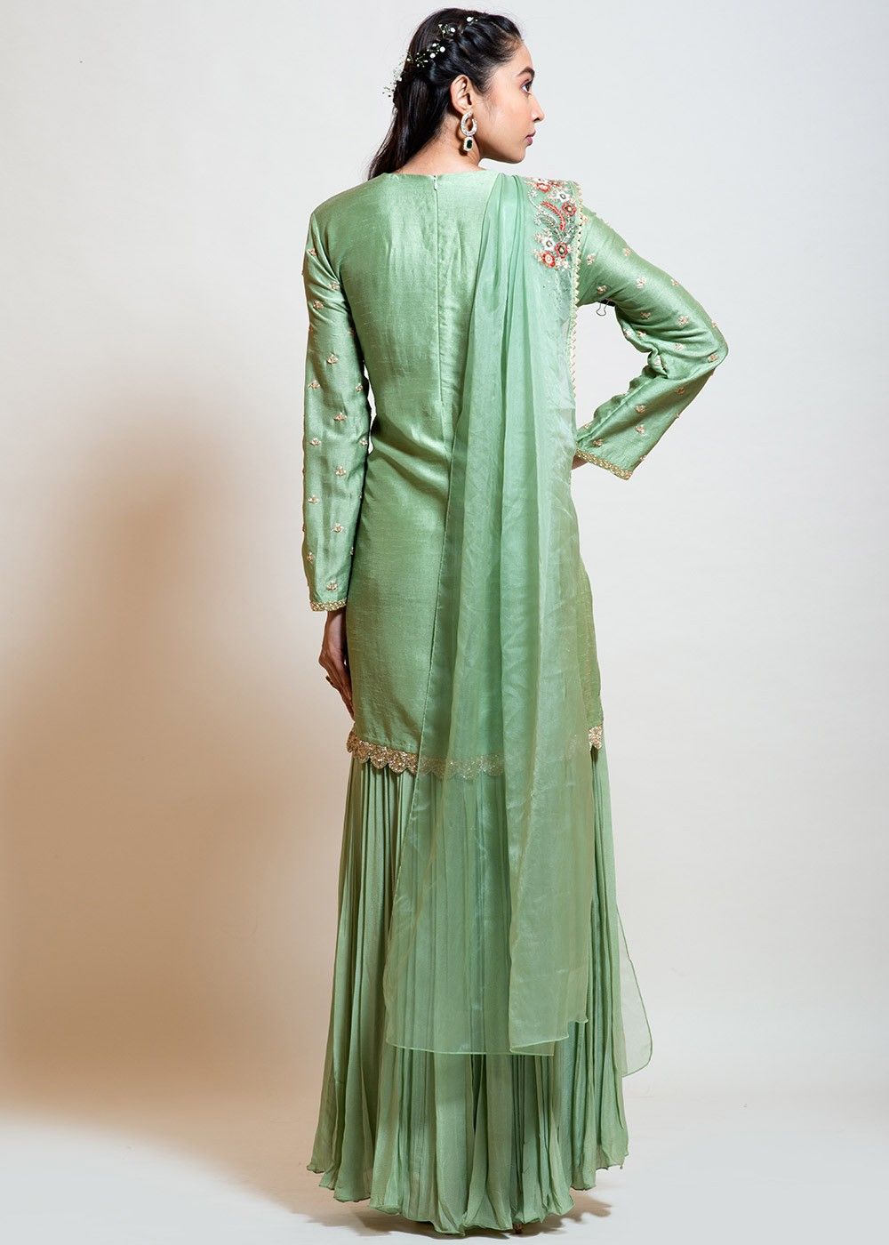 Green Readymade Embroidered Twin Layered Suit 3670SL03