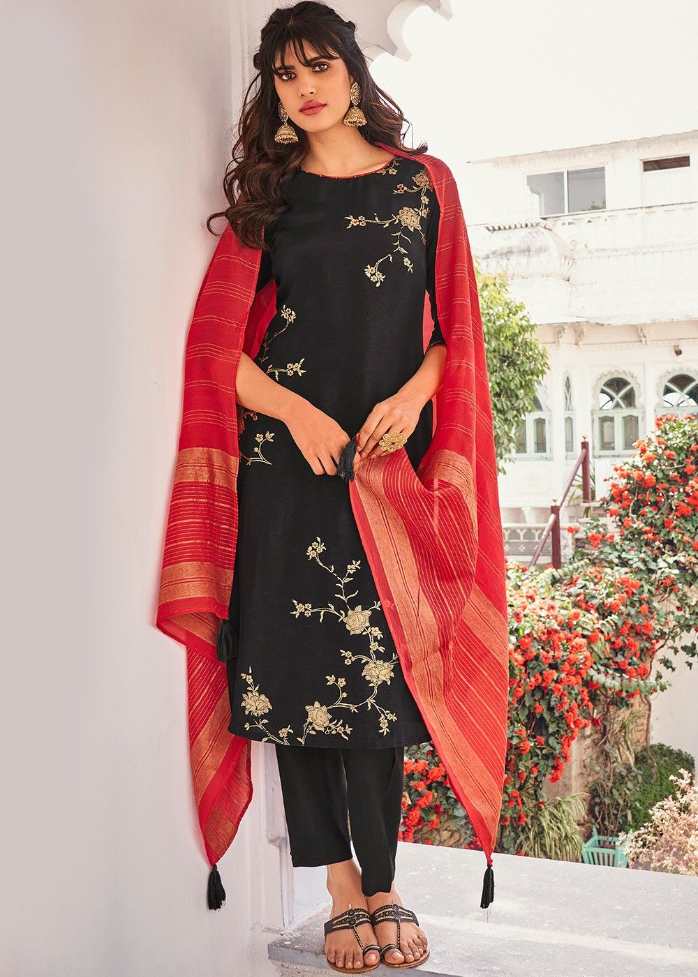 Buy Black And Red Churidar Suit | Churidar Salwar Suits