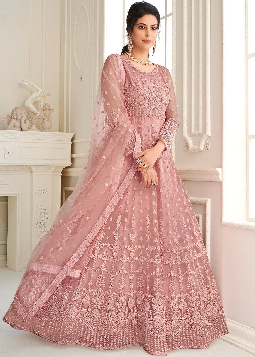 Buy Pearlescent Pink Anarkali Dress onlineKaragiri