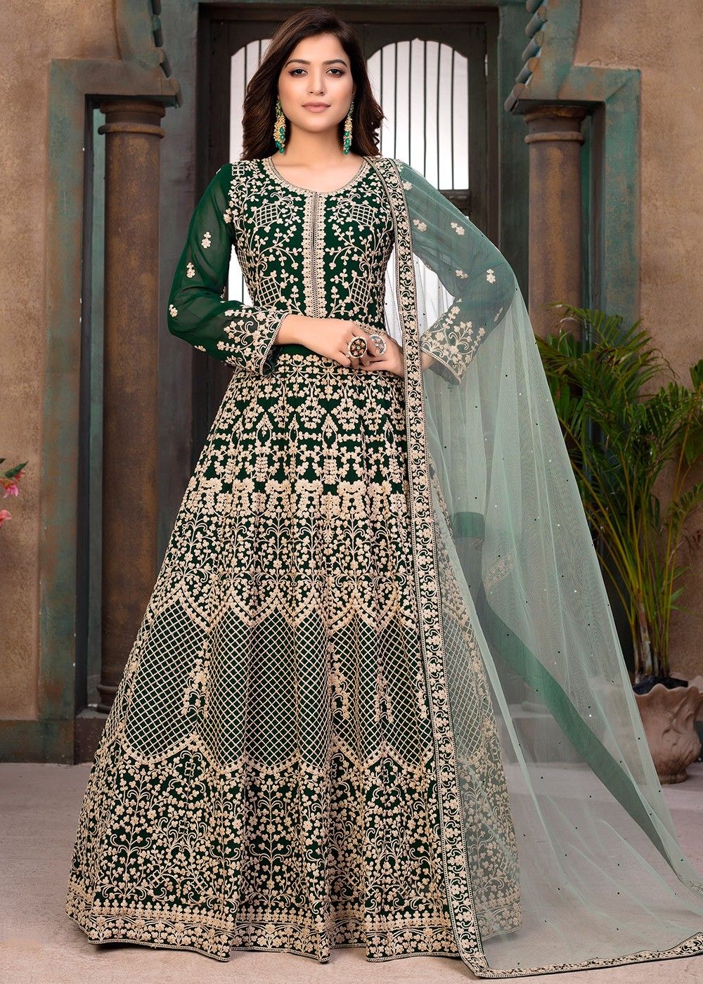 Green Embroidered Bridal Anarkali Suit ...