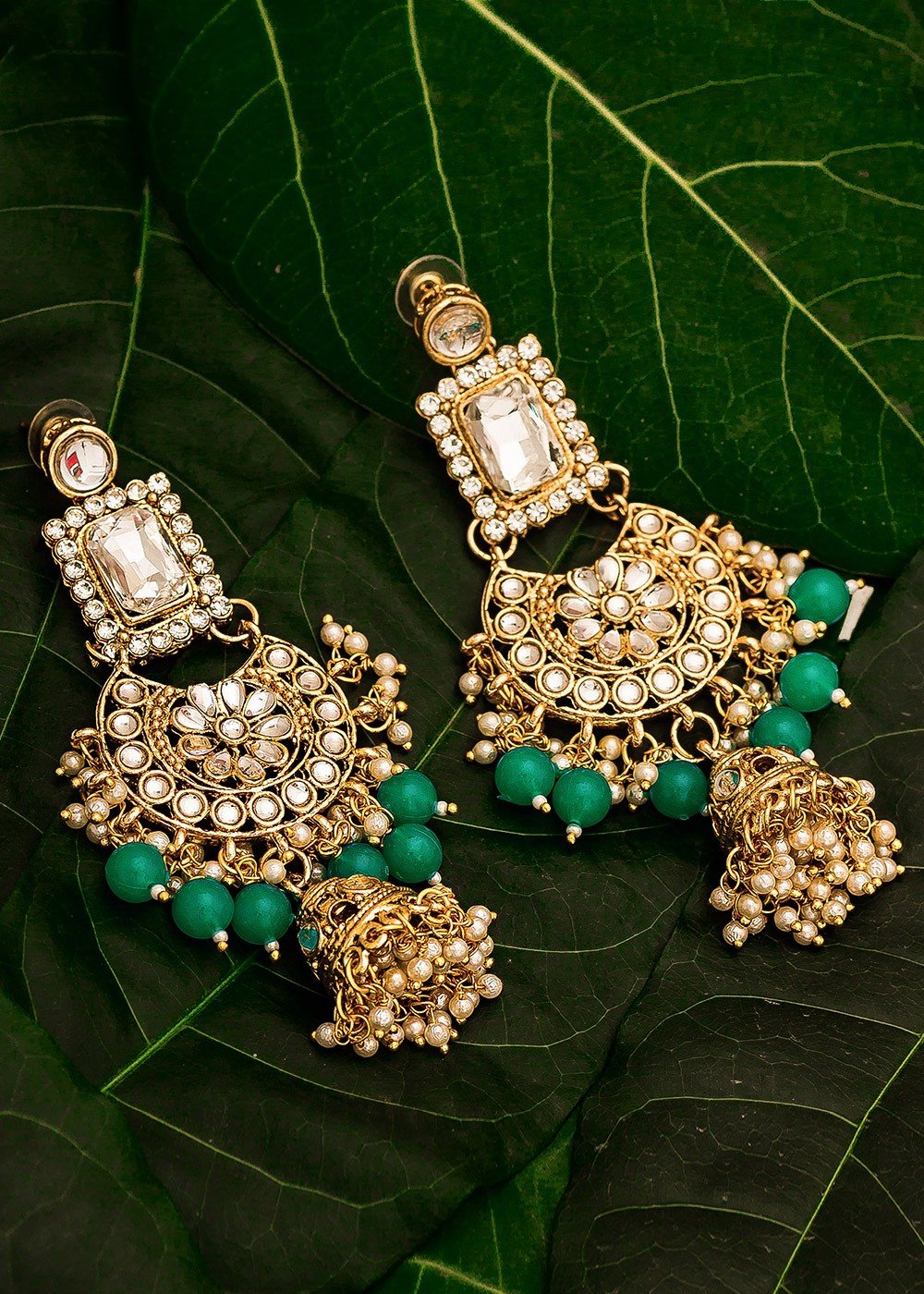 Ekani Moli Silver Lookalike Brass Monalisa Stone Pearl Jhumka Earrings For  Women