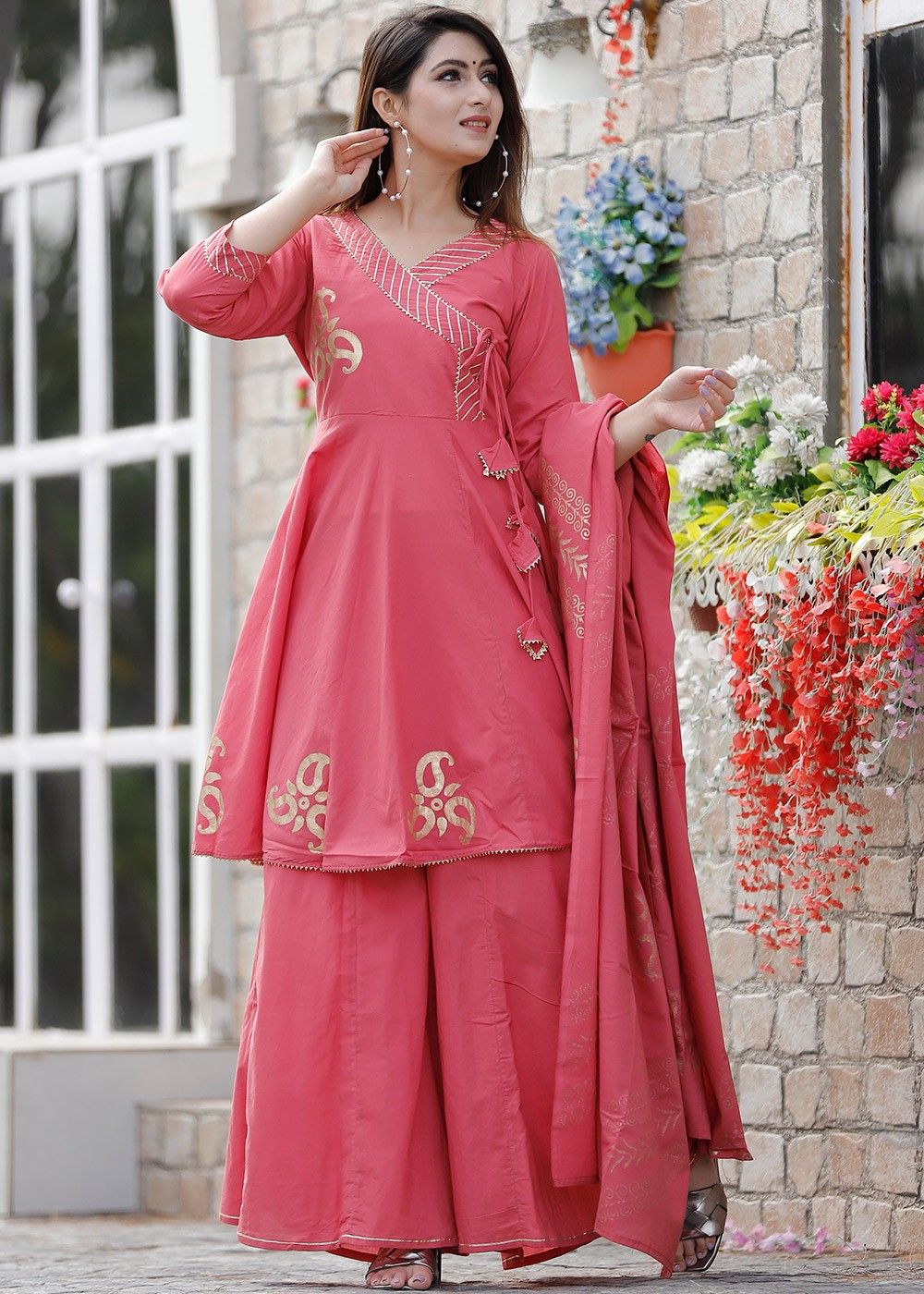 Readymade Pink Sharara Suit In Angrakha ...