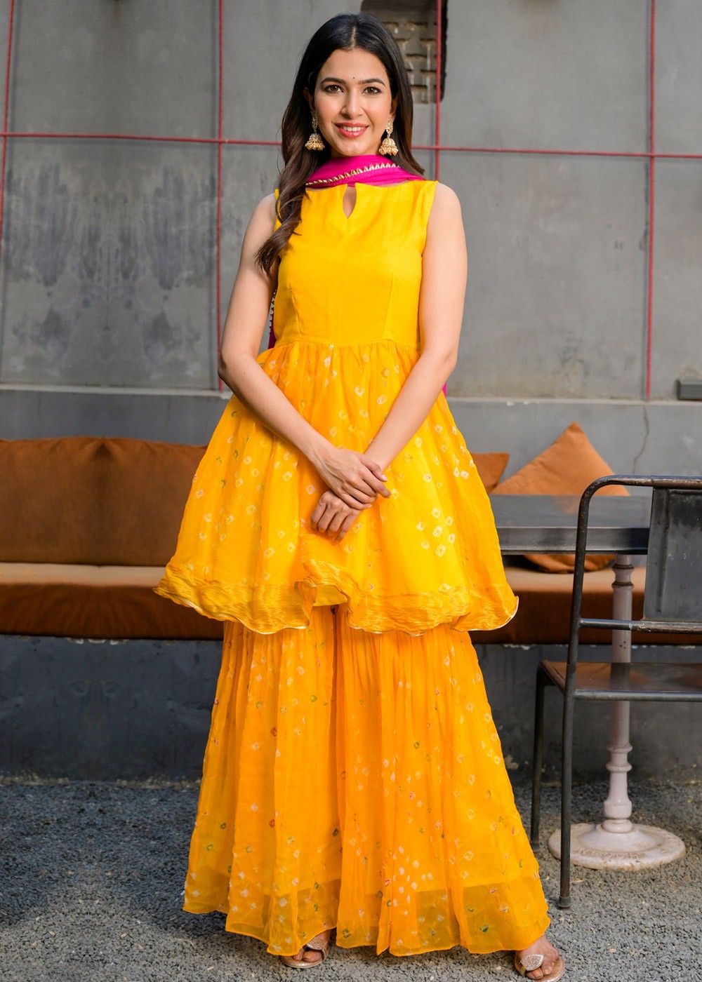 Buy Honey Yellow Resham Embroidered Georgette Sharara Suit Online | Samyakk