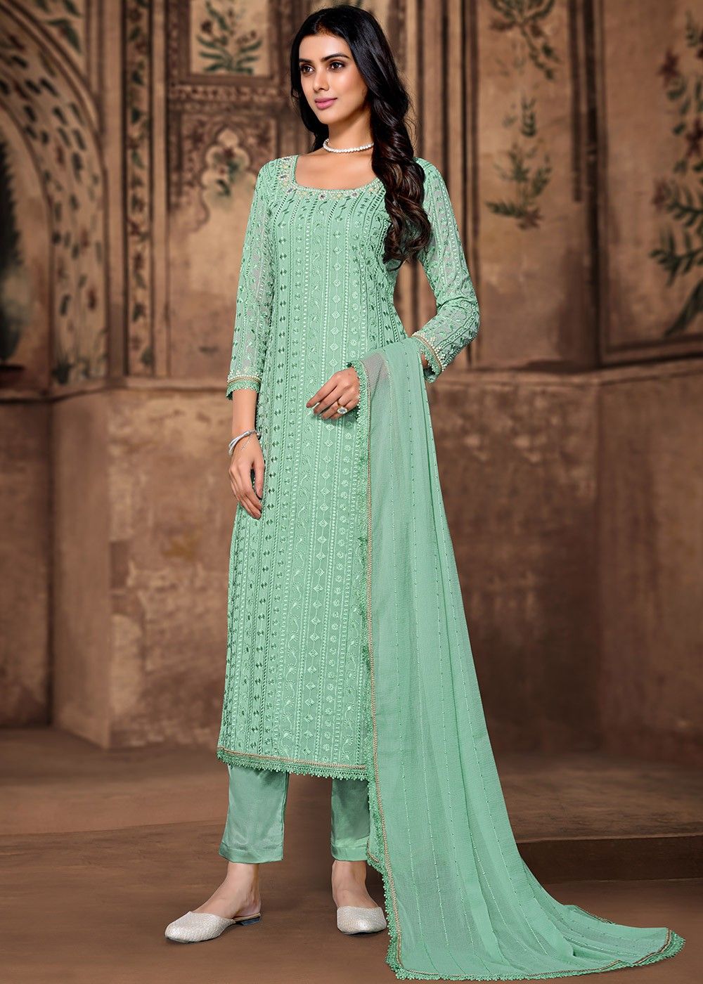 chikan suit latest design – Dress Material Online – Sanvi Fabrics-gemektower.com.vn