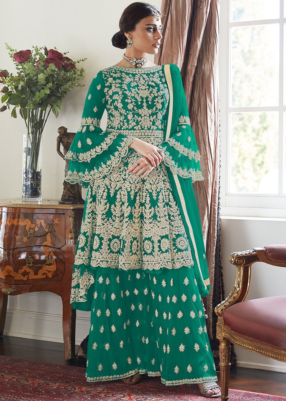 Multicolor Heavy Embroidered Designer Sharara Suit Set | RUHI-7430-A |  Cilory.com