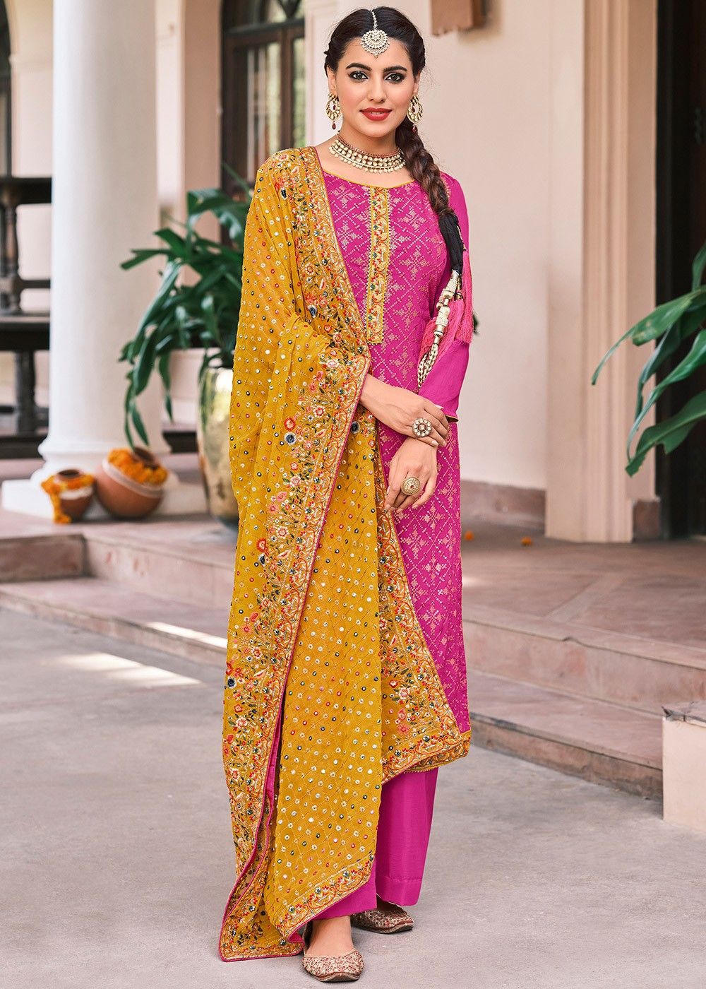 Pink Embroidered Palazzo Suit With Heavy Dupatta 3844SL03
