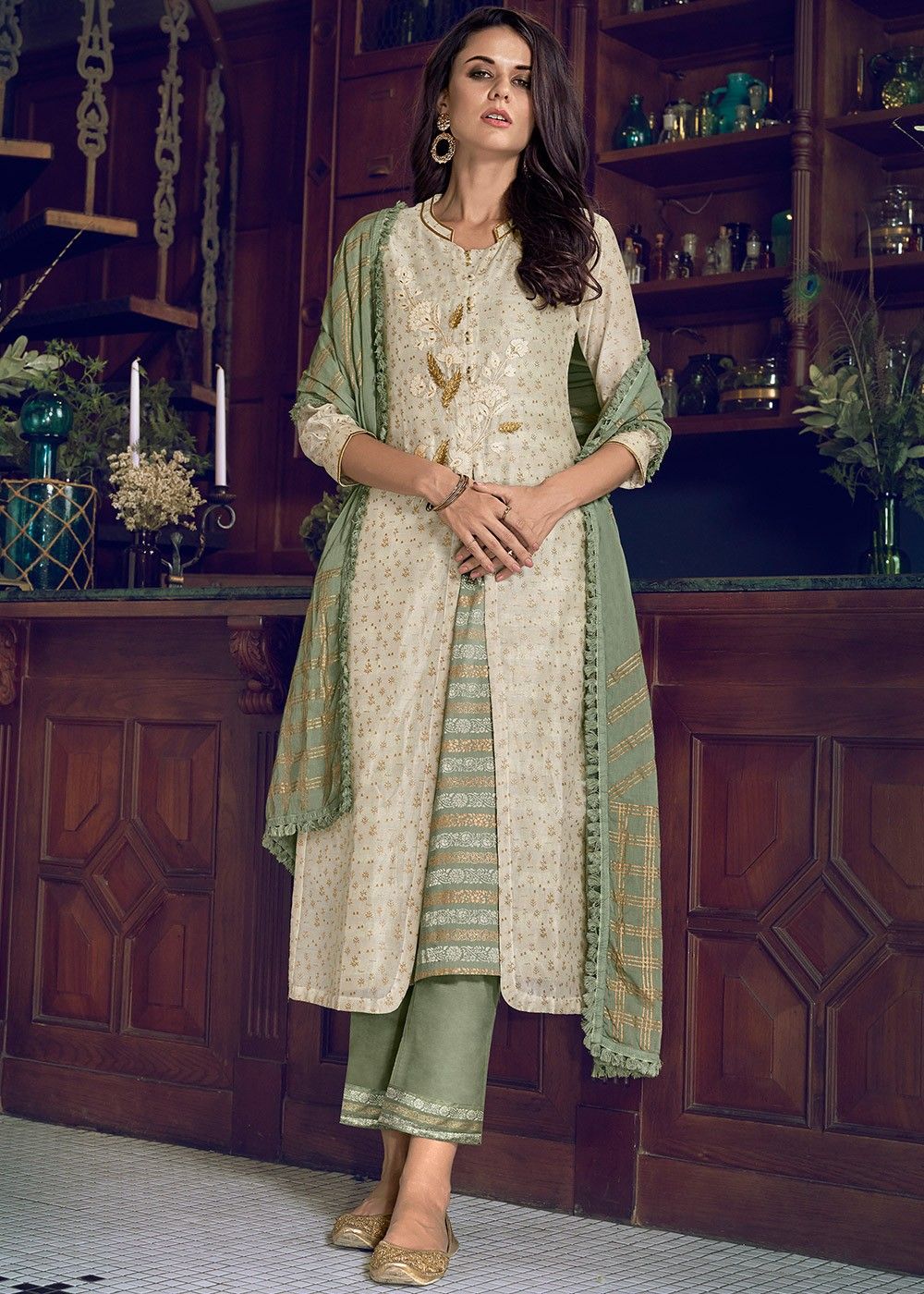 Buy Festive Pant Salwar Suit - Khaki Jacquard Embordered Salwar Suit –  Empress Clothing