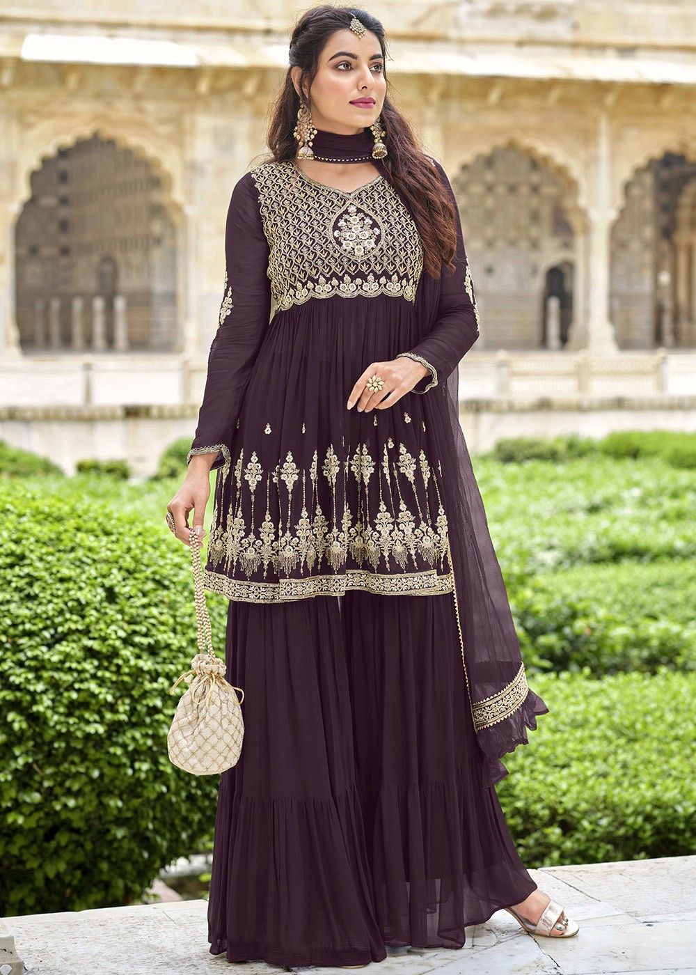 Amazon.com: Worked Heavy Designer Palazzo Sharara Suits Salwar Kameez Dress  Stylish Mehendi Suits (Choice 1, Unstitched) : Clothing, Shoes & Jewelry