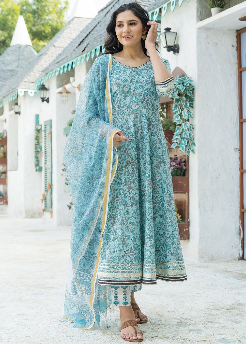 Festive, Party Wear, Reception Blue color Art Silk fabric Salwar Kameez :  1899071
