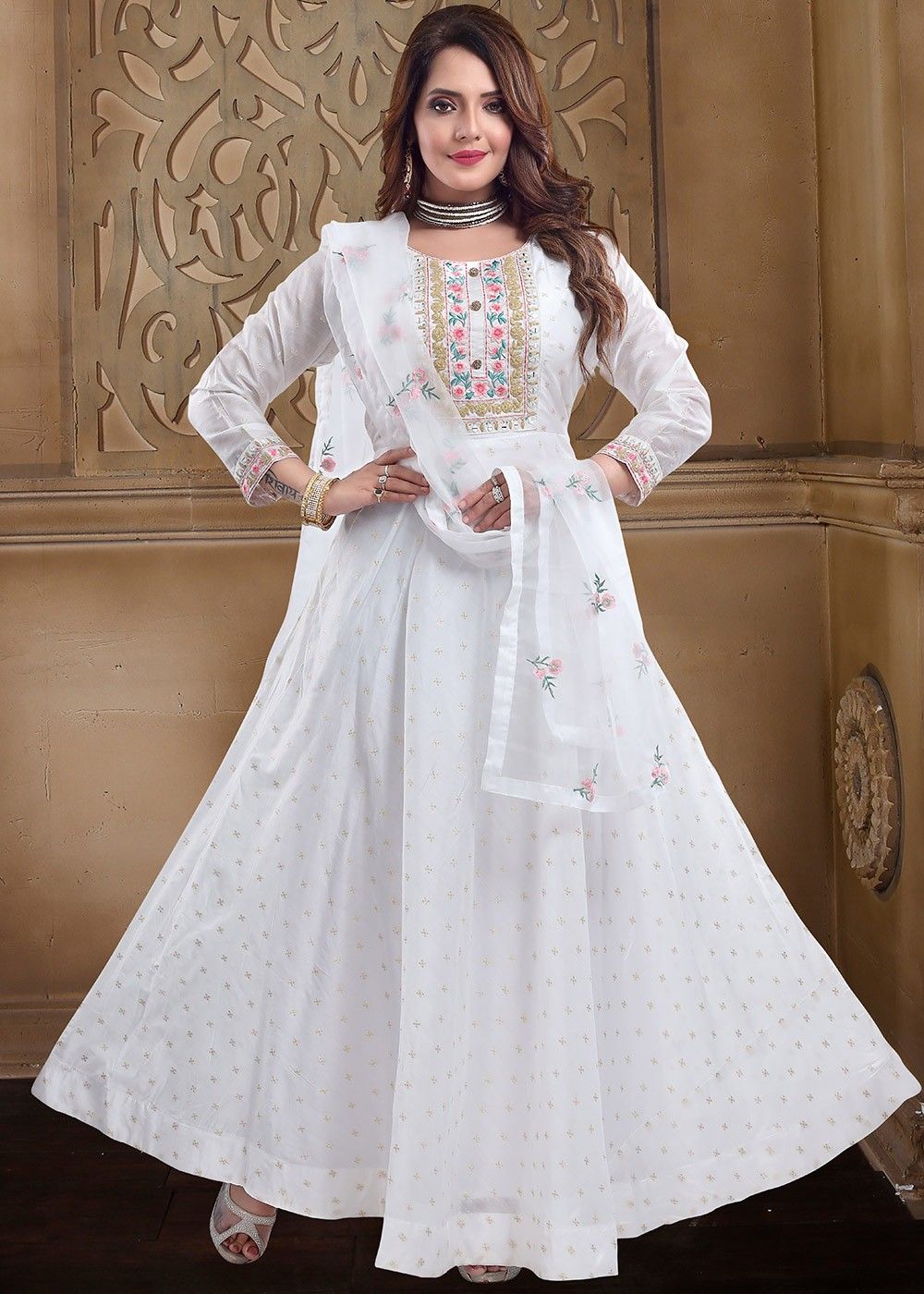 Buy Complete Stitched. Indian Women Designer Ankle Length Embroidrey Work  White Kurti Pant With Stylish Dupatta Dress. Wedding Partywear Dress.  Online in India 