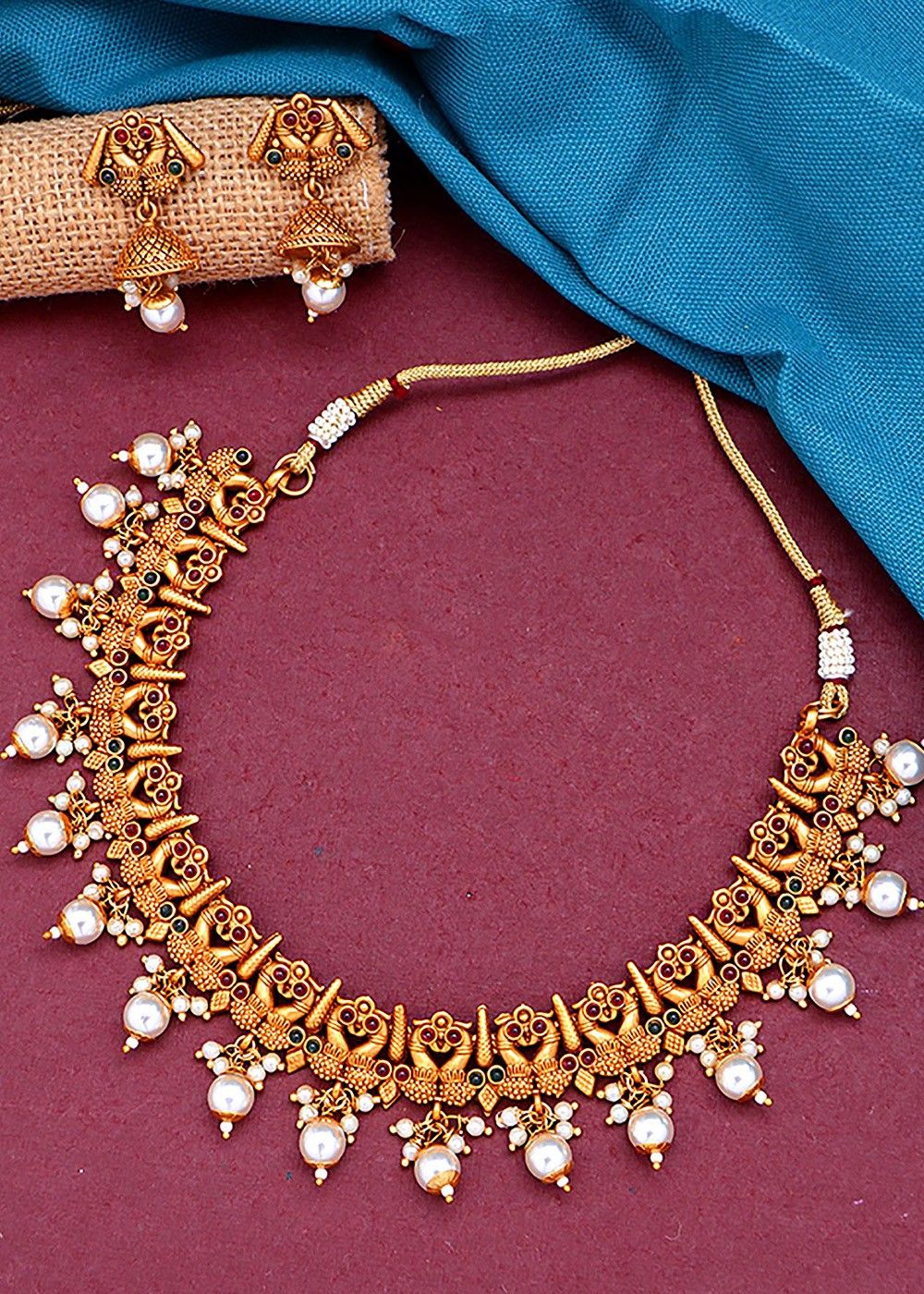 One Gram Gold Necklace Sets with Jhumkas - South India Jewels