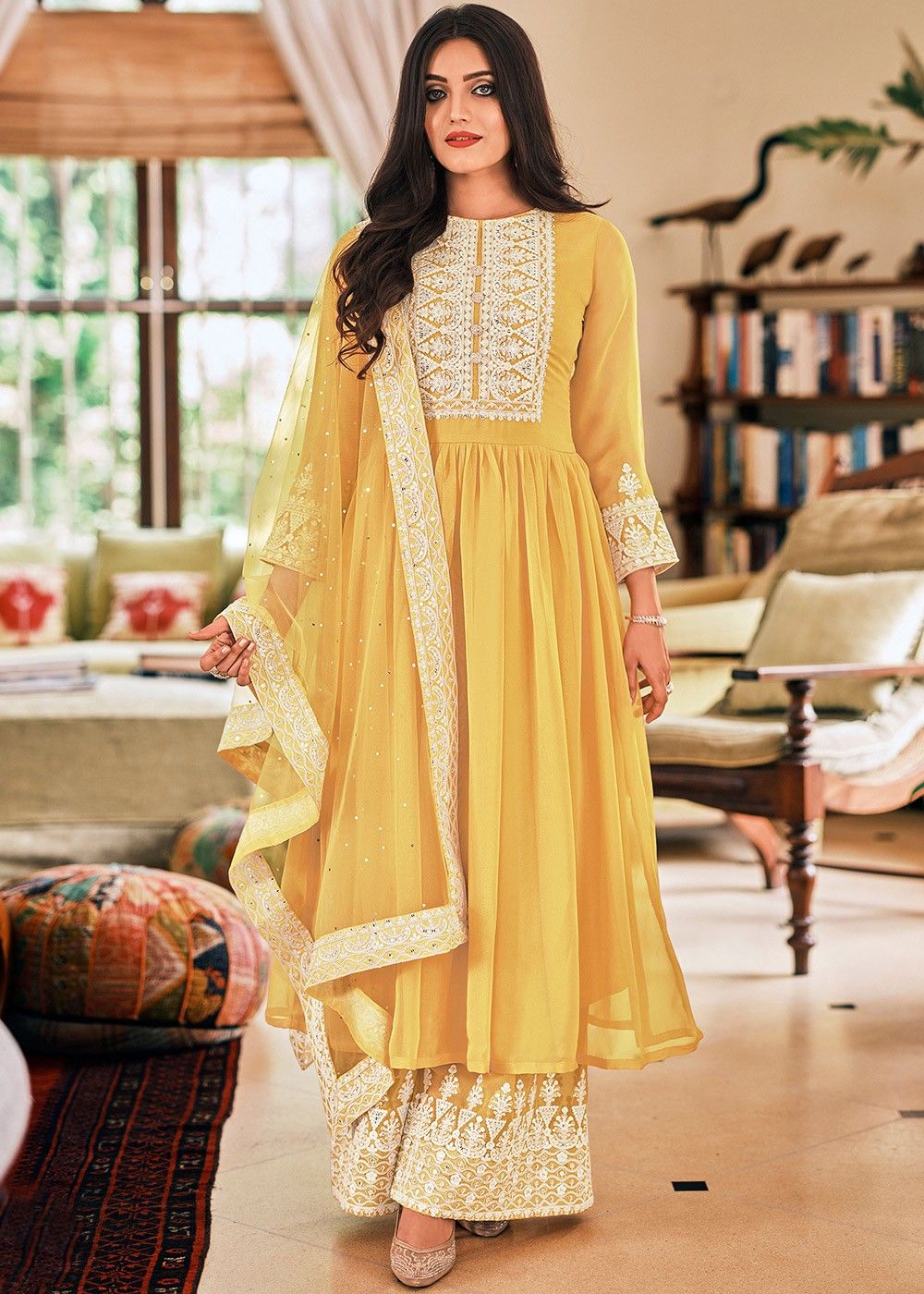 Women Yellow Frock Suit with Plazzo