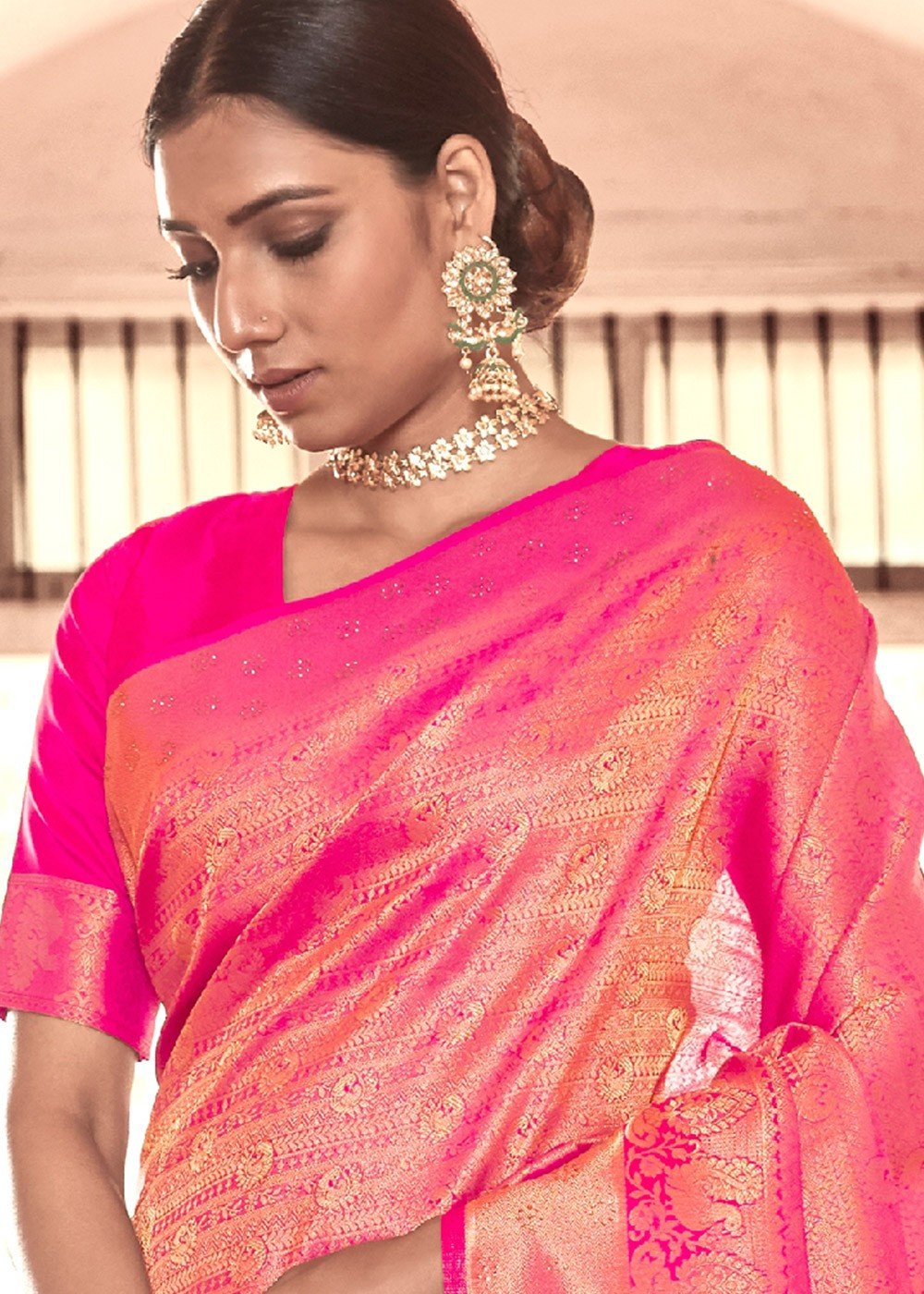 pink woven art silk saree with blouse with belt - LONDON BEAUTY - 3677087
