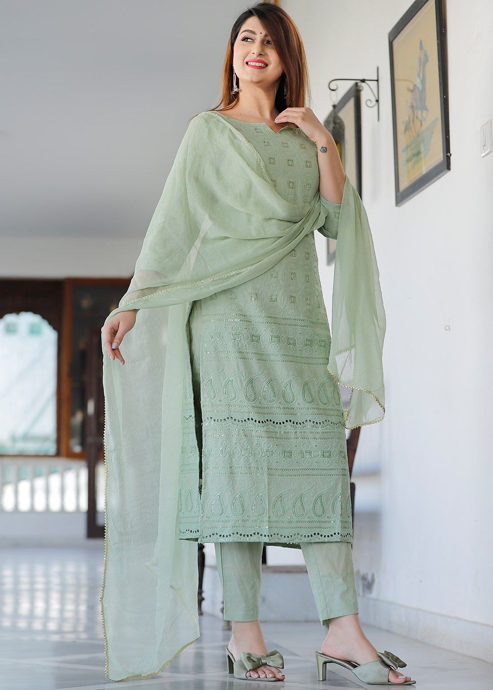 Heavy Embroidered Designer Dola Jacquard Salwar Suit - Stylecaret.com