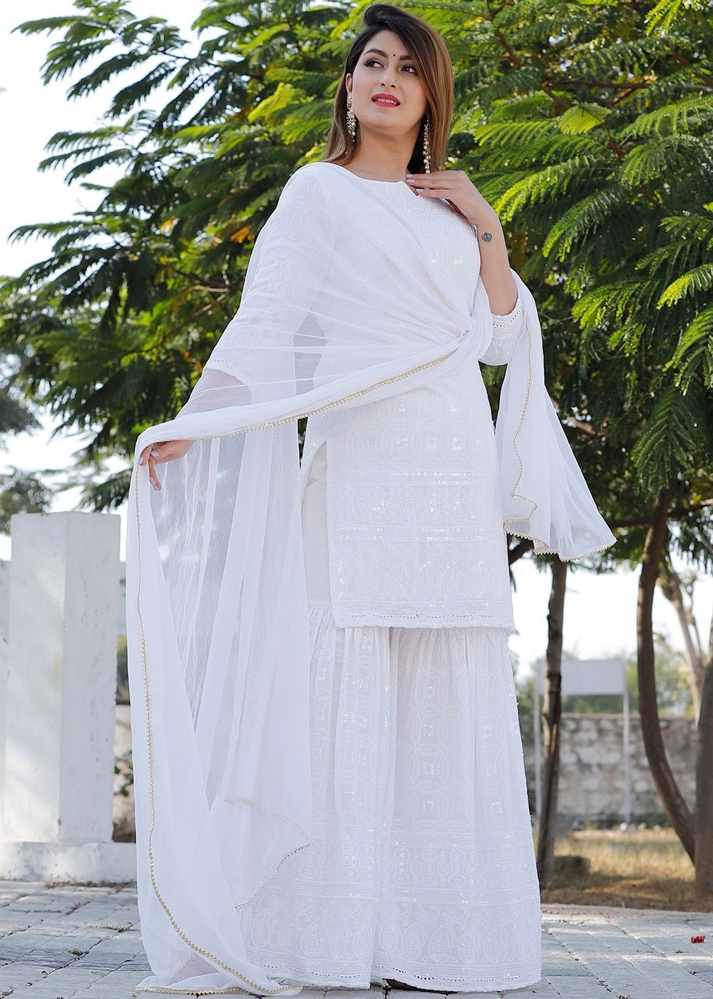 Readymade Chikankari Embroidered White Palazzo Suit Latest 4040SL12