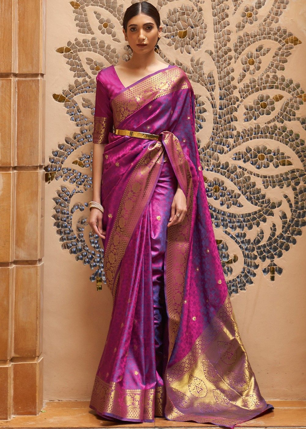 Buy panchang Woven Banarasi Art Silk Purple Sarees Online @ Best Price In  India | Flipkart.com
