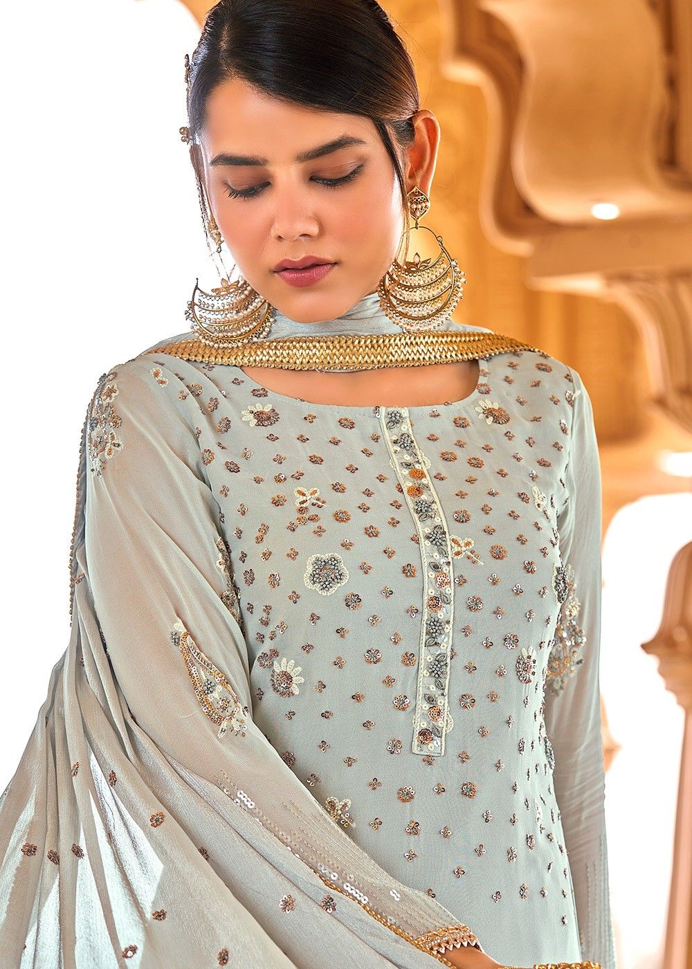 Grey Embroidered Salwar Suit With Dupatta 4061SL06