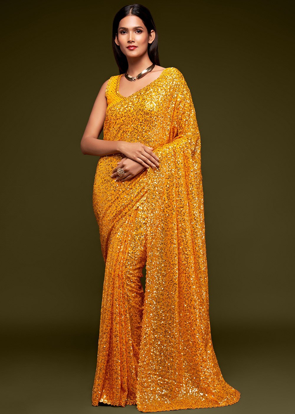 Yellow Party wear Jaanvi Fashion Women Georgette Saree Summer_yellow at Rs  499 in Surat