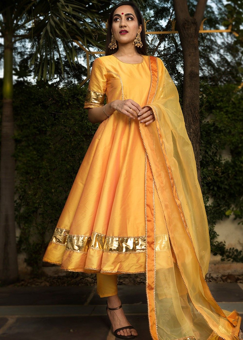 Yellow Long Anarkali Mustard frock suit with tassels  churidar  B Anu  Designs