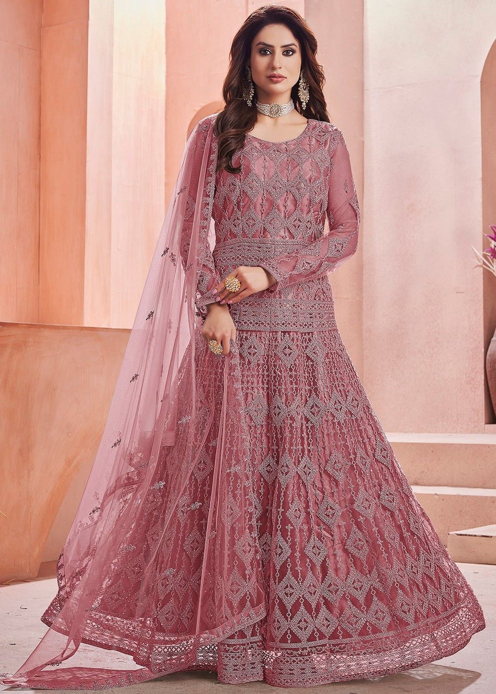 Buy Sonam Bajwa Pink Georgette Sequins Embroidery Anarkali Suit Party Wear  Online at Best Price | Cbazaar