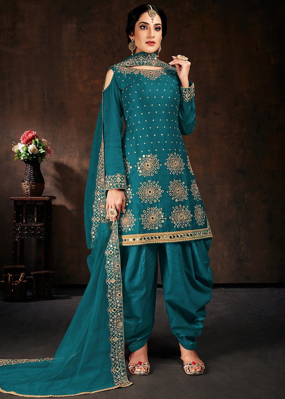 Buy Stylish Lace Work Blue Punjabi Suit | Punjabi Patiala Suits