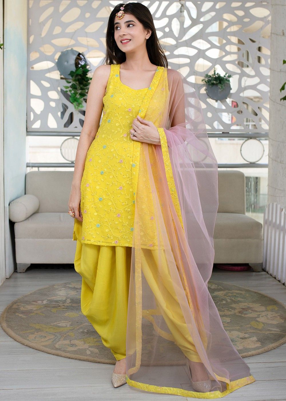 Readymade Yellow Embroidered Punjabi Suit Latest 4135SL06