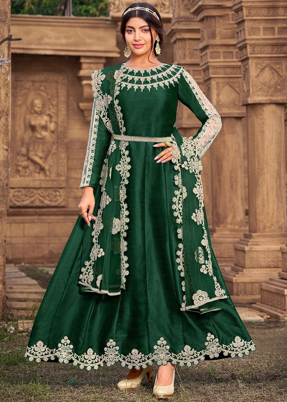 Mint Green Floral Embroidered Designer Anarkali Suit - Vasu Sarees - 4047525