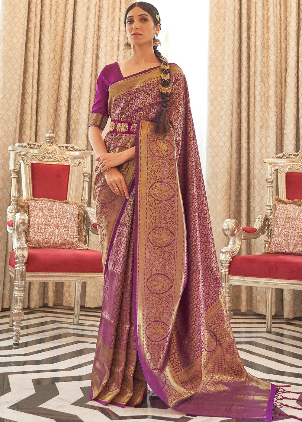 Indian Traditional Exclusive Tusser Silk Weaving Saree Wedding Bridal Sari Express Delivery