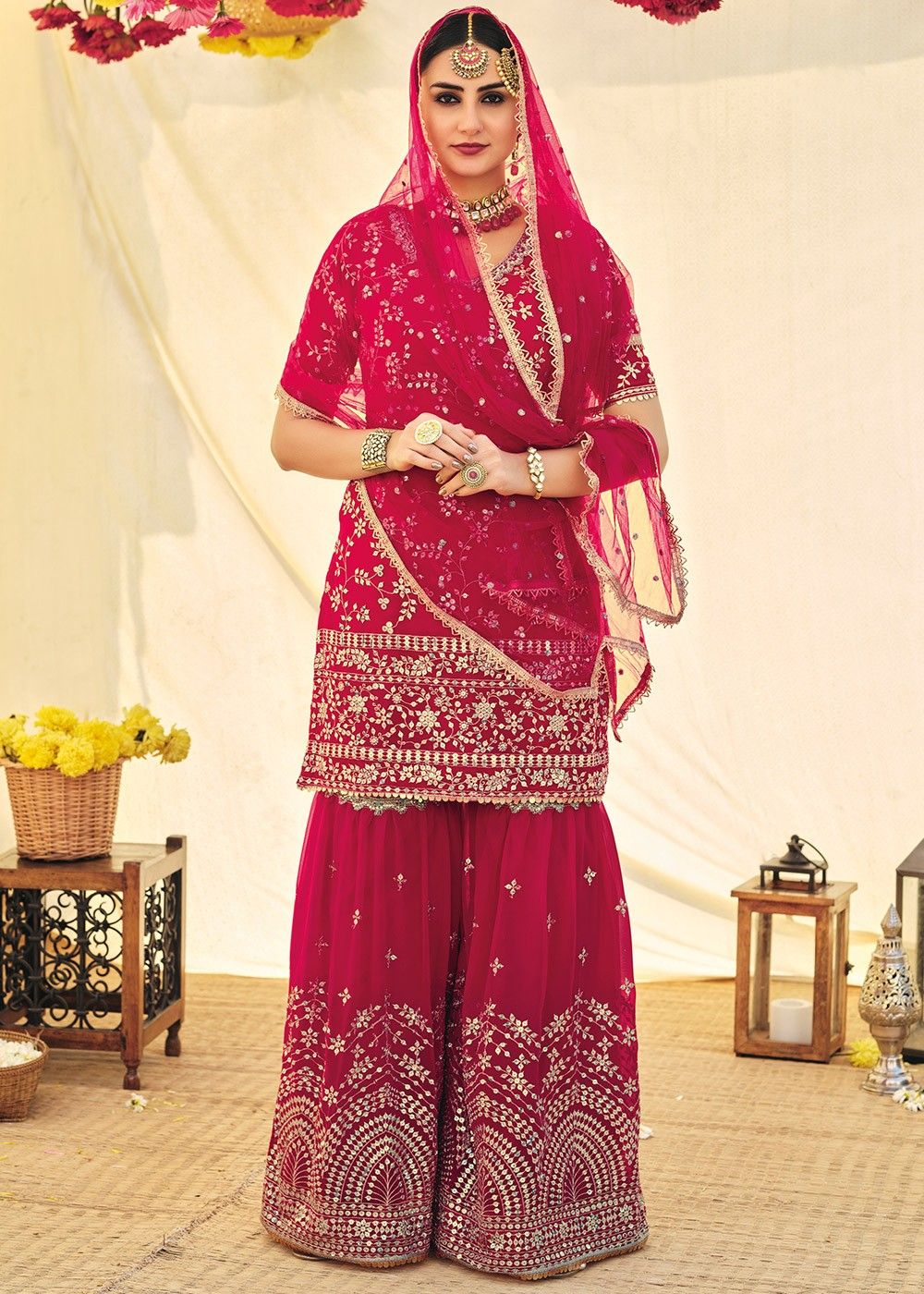 stylishfashion Indian/Pakistani Christmas Special Party Ethnic wear gharara Lengha Style Salwar Kameez Suit for Women