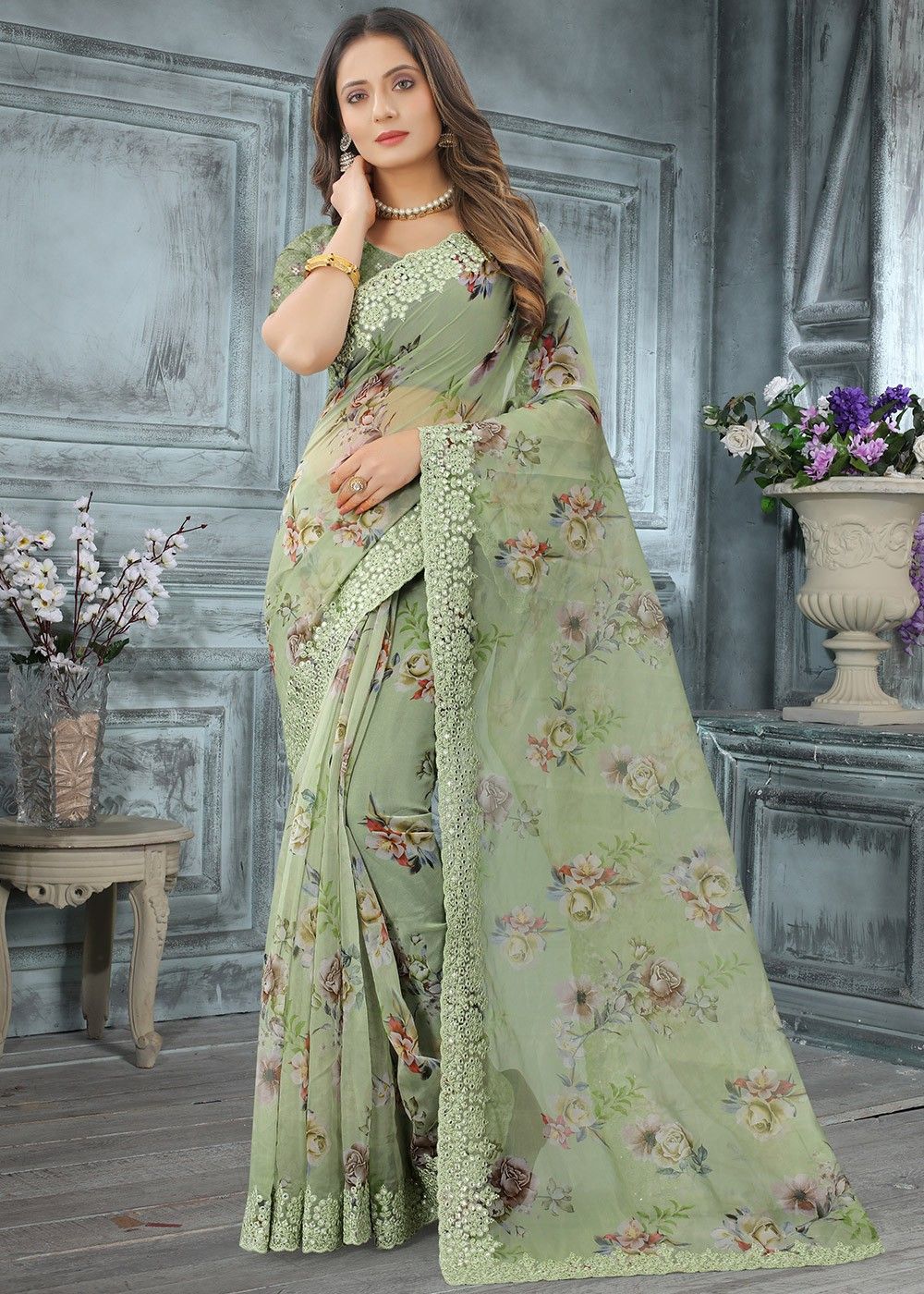 Available In Different Color Heavy Blooming Georgette With Colour Heavy  Work Saree at Best Price in Surat | Chakradhar Distributors