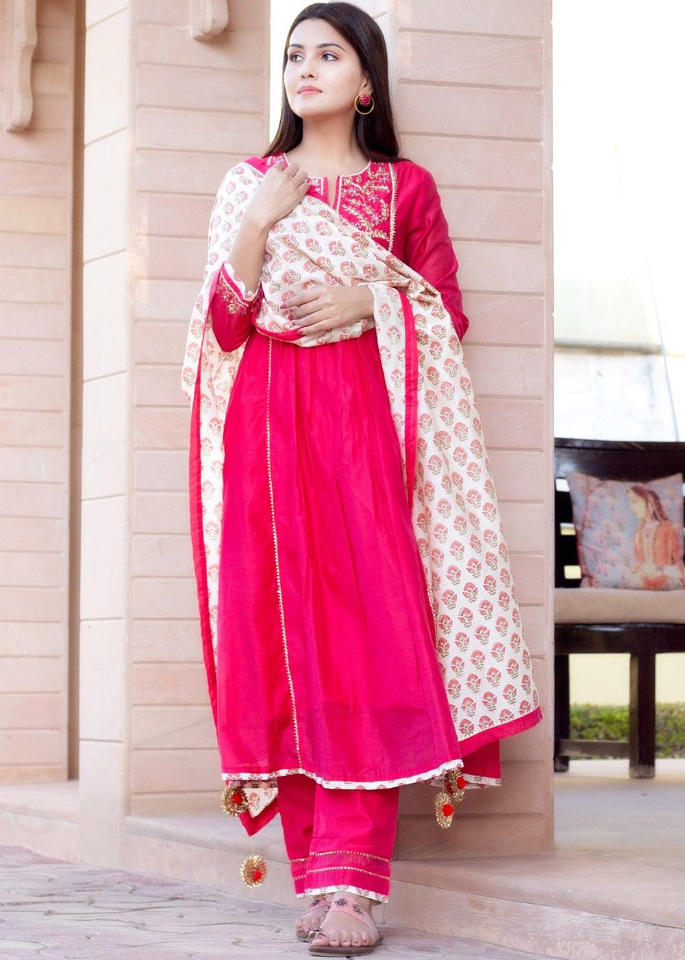 Buy Fabulous Peach Pink Embroidered Anarkali Suit With Sequin Work
