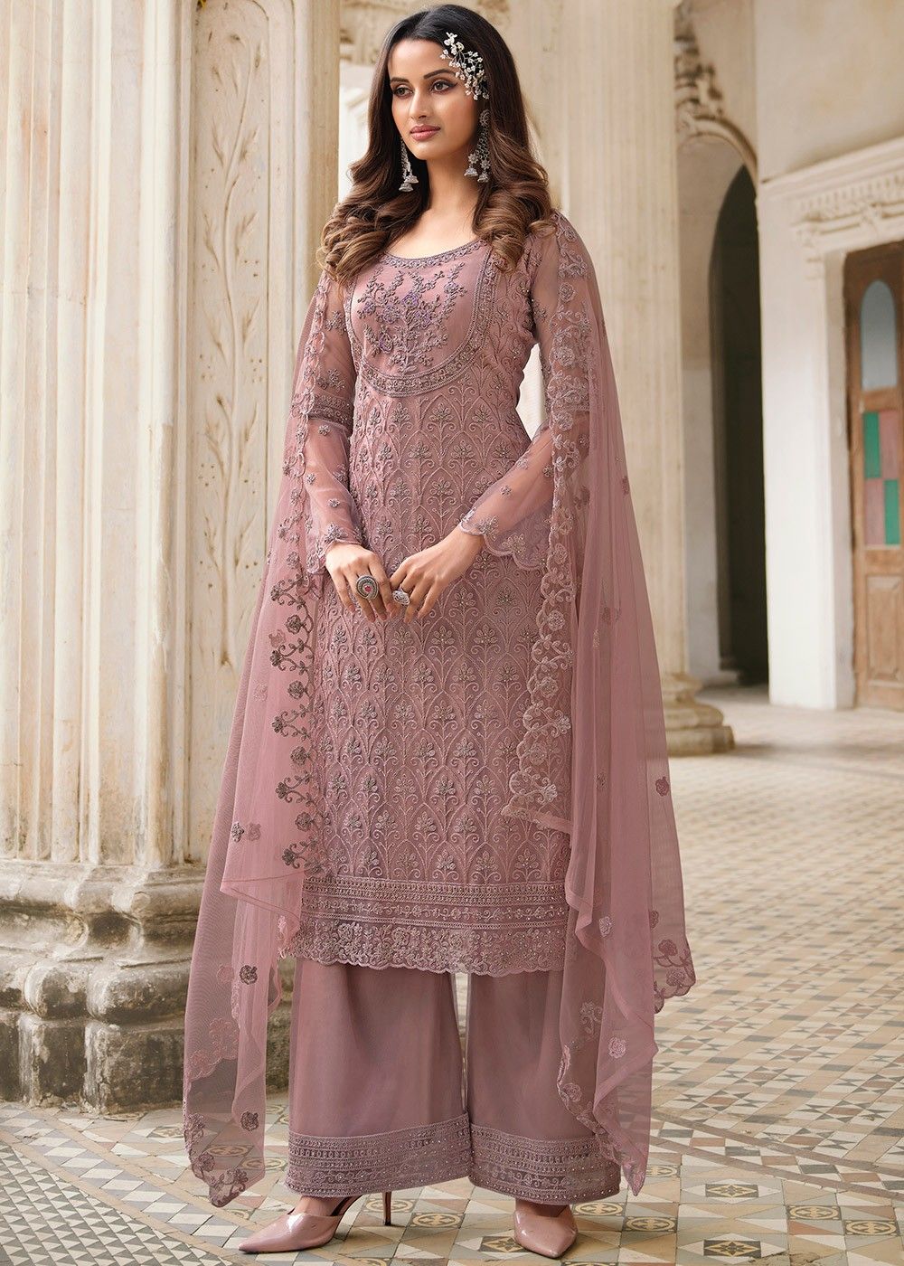 Linen Suit Embroidered stitched  salwar kameez hand stone work for EID  £25 