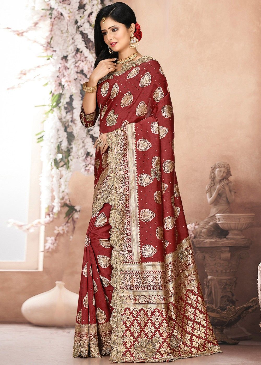 Kanjivaram Silk Red Saree In Woven Designs 4253SR03