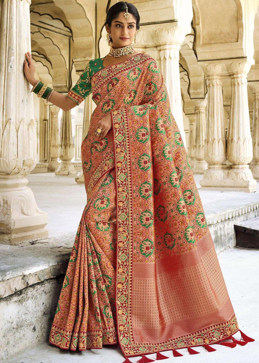 Women's Heavy Patola Silk Saree with Heavy Weaving Work & Contrast Big  Border | eBay