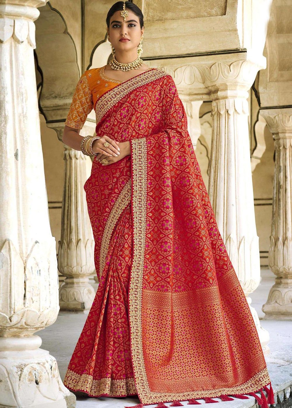 EKKTARA Saree For Women Rose Red Paithani Silk Saree & Designer Blouse –  Ekktara