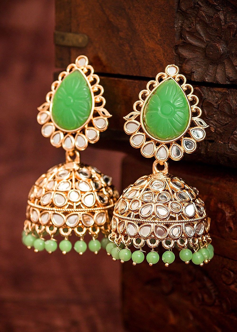 Golden Kundan Jhumka Earrings Handcrafted  Handmade Gifts l Artscrafted   ArtsCrafted